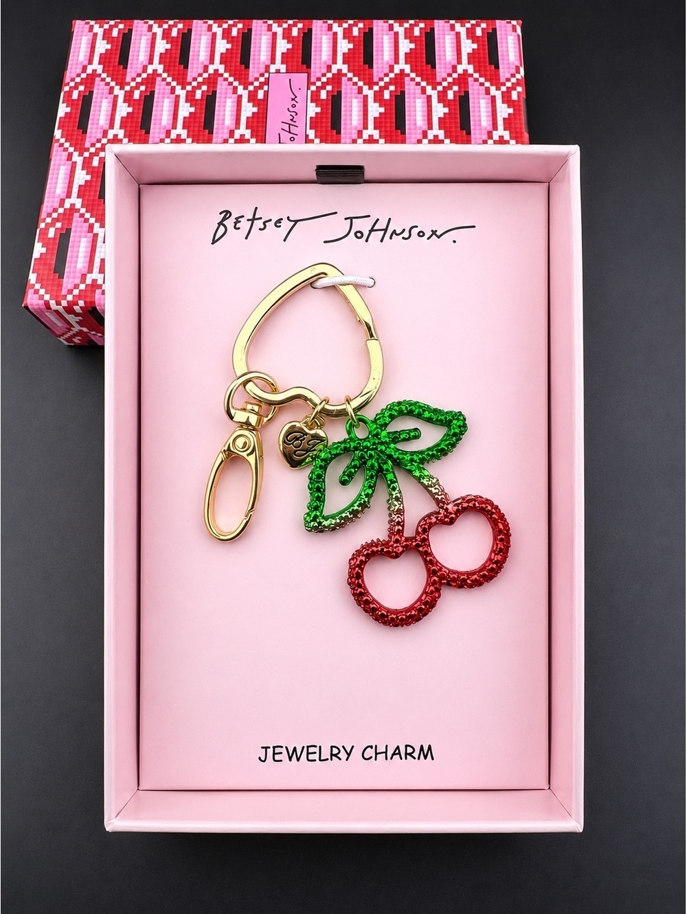 Betsey Johnson Cherry Jewelry Charm Keychain with Gift Box